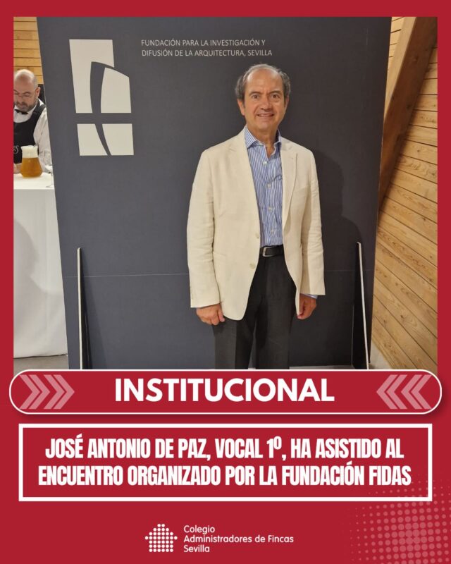 📍 El Colegio de Administradores de Fincas de Sevilla estuvo presente en el encuentro sobre “Medio ambiente, sostenibilidad y construcción sostenible: España-Finlandia”, celebrado en la sede de la Fundación FIDAS.

🤝 Nuestro vocal 1º, José Antonio de Paz Crespo, representó al CAF Sevilla en esta jornada de intercambio de conocimiento sobre arquitectura, sostenibilidad y nuevos modelos de construcción.