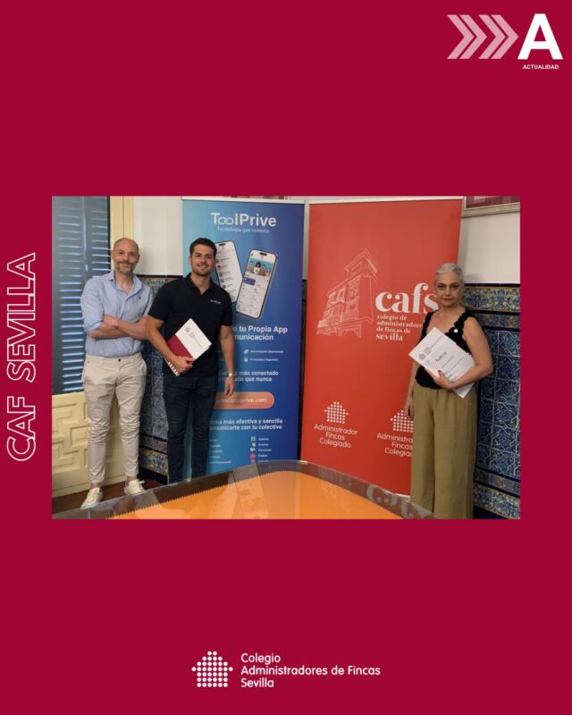 📱 Seguimos avanzando hacia una comunicación más ágil y cercana con nuestros colegiados.
Hoy se ha formalizado la firma del contrato con Tool Prive, la empresa encargada del desarrollo de la nueva app del Colegio de Administradores de Fincas de Sevilla.
🤝 En el acto han participado nuestra presidenta, María Dolores García Bernal; el CEO de Tool Prive, Ignacio Hernández Medina; y el Business & Project Manager, Jorge Gómez Pérez.
Una nueva herramienta digital para reforzar el vínculo con nuestros colegiados y facilitar el acceso a información, servicios y recursos desde cualquier lugar.