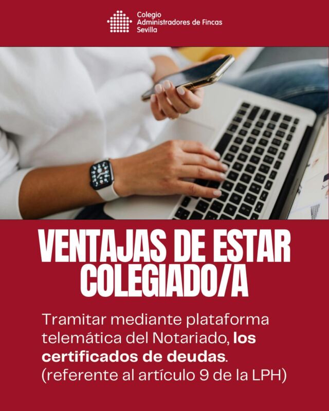 📌 Ventajas de estar Colegiado/a (5/30)

Continuamos con la serie de ventajas que tienen los profesionales Colegiados/as.

💻 El acceso a la tramitación de certificados de deuda a través de la plataforma telemática del Notariado, agiliza los procesos y facilita la gestión profesional conforme al artículo 9 LPH.

⚖️ Una herramienta que permite mayor rapidez, seguridad jurídica y eficiencia en procedimientos clave para el Colegiado/a.