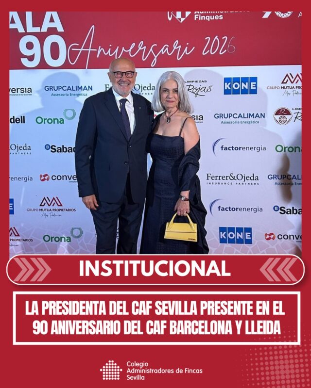 🎉 Nuestra Presidenta, María Dolores García Bernal, ha asistido a la gala conmemorativa del 90 aniversario del @administradors_finques_cafbl, una cita para celebrar nueve décadas de trayectoria y compromiso con la profesión.

🤝 Durante el encuentro, nuestra Presidenta ha compartido este momento con el Presidente del CAF Barcelona, Lorenzo Viñas, reforzando los lazos de colaboración y compañerismo entre Colegios.

👏 ¡Enhorabuena al Colegio de Administradores de Fincas de Barcelona y Lleida por estos 90 años de historia! ¡A por muchos años más de profesión y compromiso!