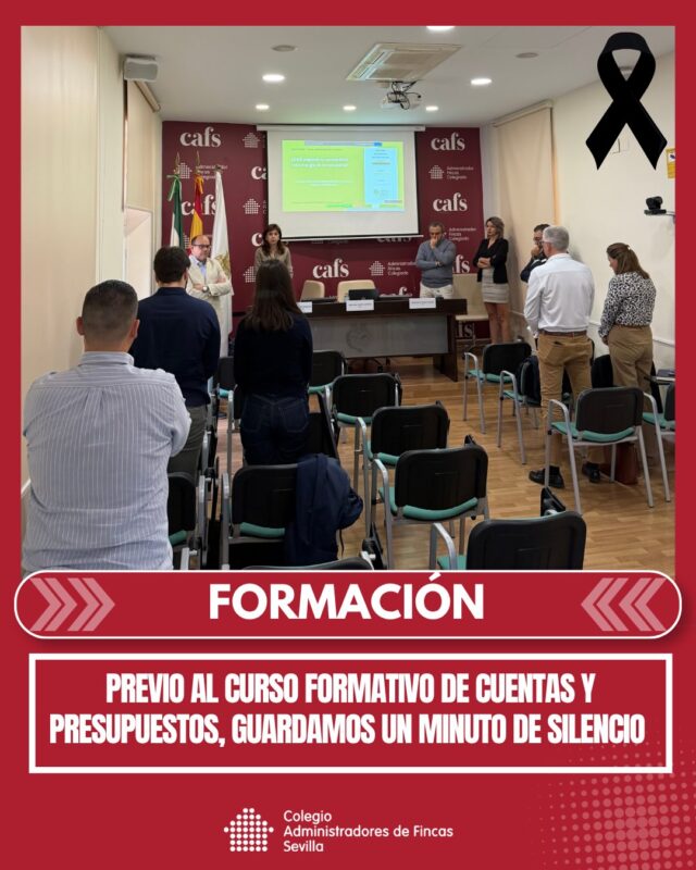 ⚫️ La sesión formativa sobre Cuentas y Presupuestos en comunidades ha comenzado con un minuto de silencio en memoria de las víctimas mortales del accidente ferroviario de Toledo y de Alfredo Sánchez Monteseirín, exalcalde de Sevilla. 

📊 En cuanto al curso de formación, el tesorero del CAF Sevilla, Juan Luis Carrión y el contador-censor, Eduardo Castro, han profundizado en las claves para elaborar las cuentas y los presupuestos en comunidades de propietarios, así como en su presentación y aprobación en Junta.

🤝 Además, Grupo Parro ha presentado sus servicios de ahorro energético para comunidades de propietarios, con soluciones orientadas a optimizar el consumo y mejorar la eficiencia. Gracias, Seguimos contando con vuestro servicio.